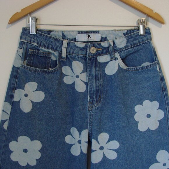 Flying Angel Floral Wide Leg Jeans Flower High Waist Size 11 / 30 Juniors - Picture 5 of 14